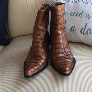 Ostrich pattern tan leather boots
